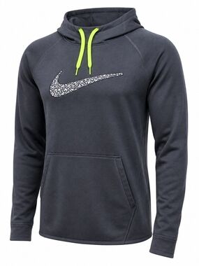 Nike Therma-FIT Hoodie Mens Medium Black Pullover Neon Drawstring Swoosh
